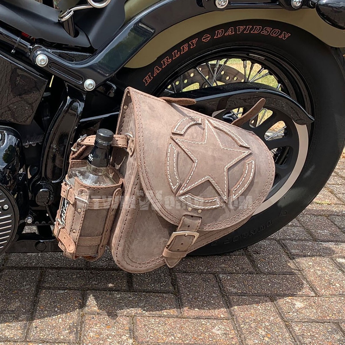 BR) STAR LEATHER SWINGARM SADDLE BAG FOR HARLEY-DAVIDSON SOFTAIL 