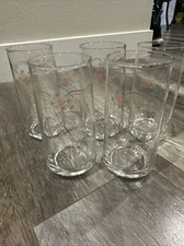5 English Breakfast Corelle Tumblers Glasses, Clear, 5 3/4" tall x 2 1/2" Roses