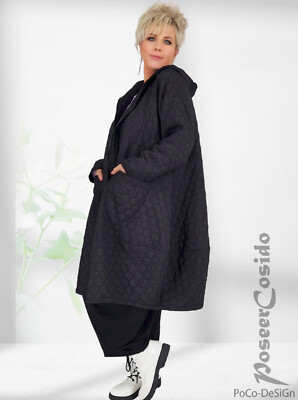 PoCo LAGENLOOK Ballon-Stepp-Mantel schwarz 44 46 48 50 52 54 56 58 L XL XXL XXXL