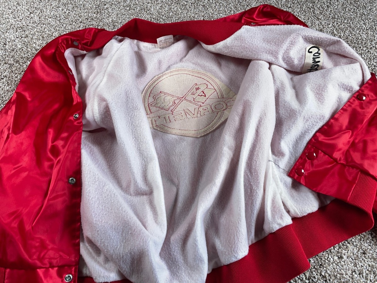 VTG 80s Corvette Satin Bomber Jacket Adult 2XL Red Snap VTG 80s Corvette Satin Bomber Jacket Adult 2XL Red Snap