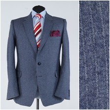 Mens Flannel Striped Blazer 42R UK Size EURAL Blue Wool Sport Coat Jacket