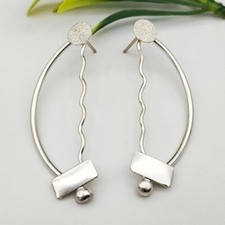 925 Sterling Silver Solid Handmade Squiggle Drop Women's Earrings