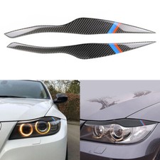 2PCS Carbon Fiber Sticker Headlight Eyebrow Eyelid Trim For BMW E90 2005-2008