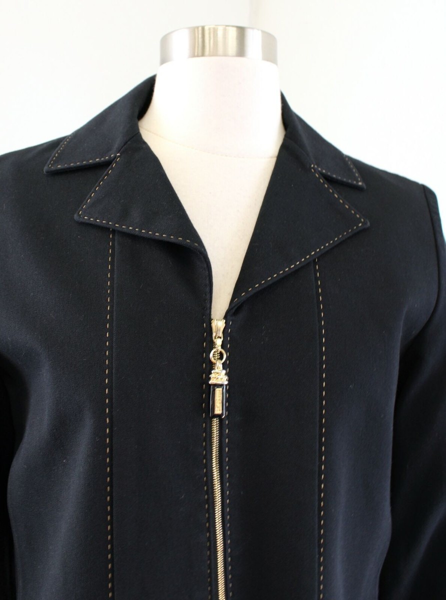 Vtg St John Sport Marie Gray Black Gold Zipper Front Jacket Vtg St John Sport Marie Gray Black Gold Zipper Front Jacket