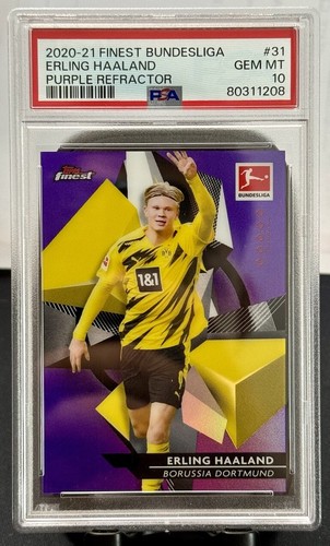 2020-21 Topps Finest Bundesliga Purple Refractor Erling Haaland #/250 PSA 10