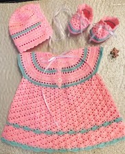 Baby Girl Dress Crochet Handmade 3-18 Month baby Infant dress Booties  Bonnet