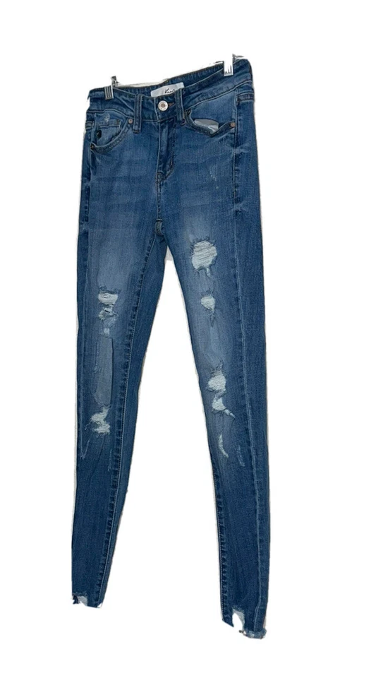 Pantalones de mezclilla KanCan Florence tiro medio súper ajustados para jóvenes talla 1 desgastados  Foto 2 de 4