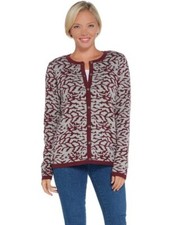 Denim Co Wine Red Grey Jacquard Cardigan Sweater New Button Front Long Sleeve