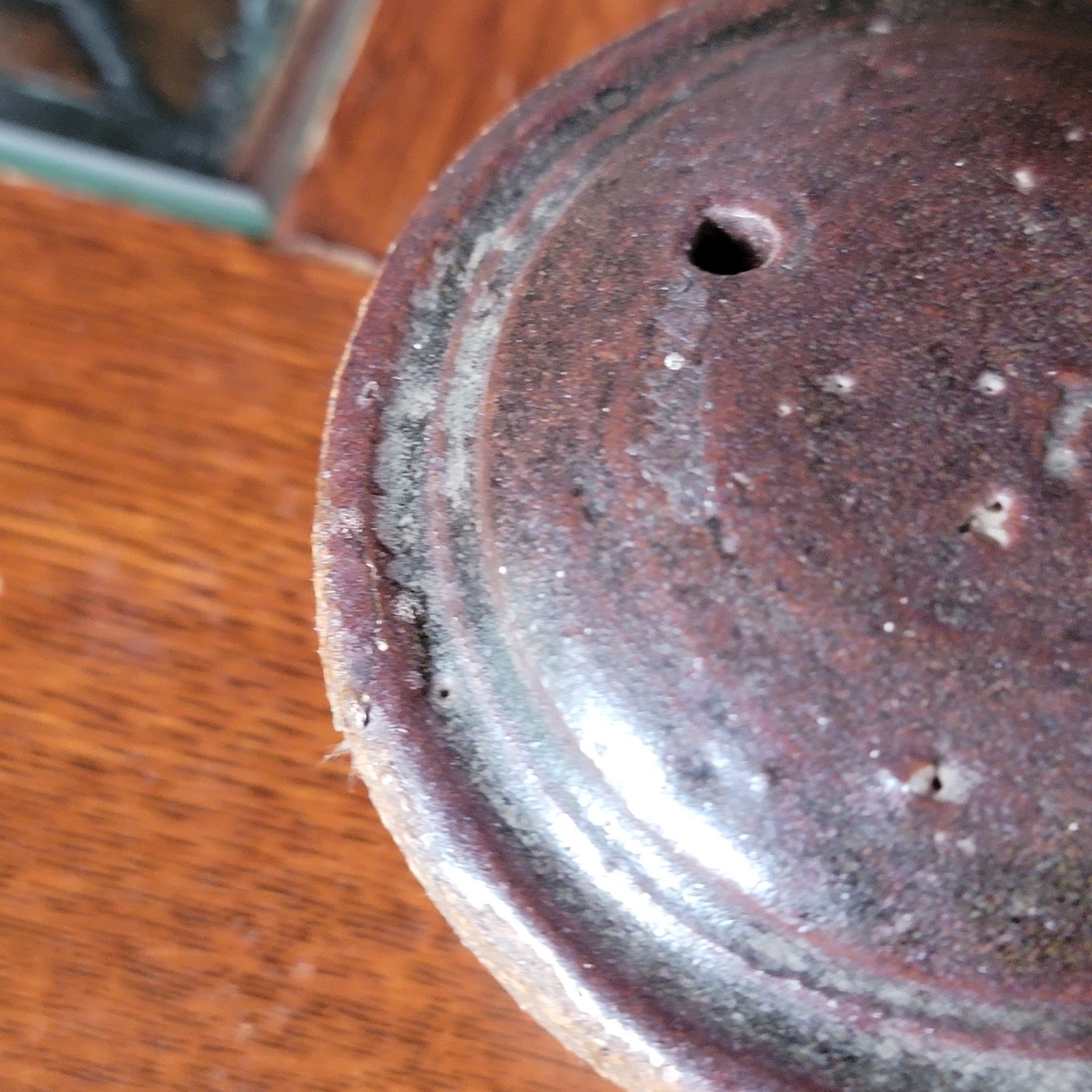 Vintage Pottery Teapot  Signed Arts And Crafts Mission Style Slip Glaze Flat Lid