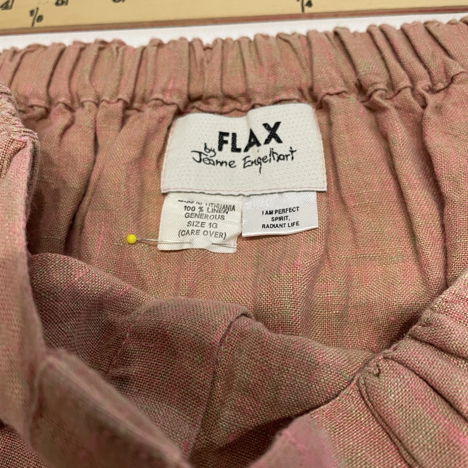 Vtg FLAX Jeanne Engelhart Linen Maxi Skirt 1G Pockets Pleat Lagenlook Pink Read
