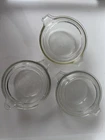 Three Pyrex #018 Clear Glass Mini Casserole Dish 10 oz with Lids. Vintage