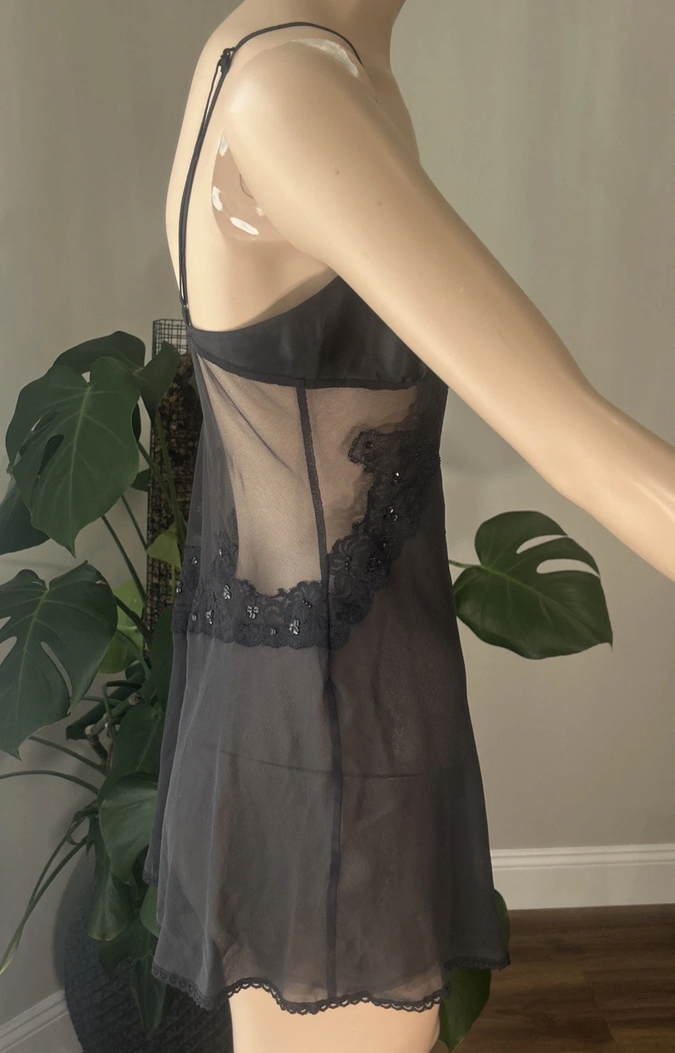 UNDERCOVER Victoria’s Secret Babydoll Vestito Slip Camicia da Notte Trasparente Setoso Nero Tg S