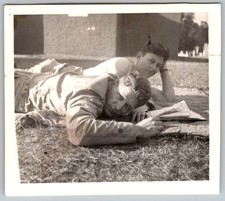 Vtg B&W Snapshot WWII Soldiers S/Sgt W.k. Burns Relaxing On Grass 1944 Field