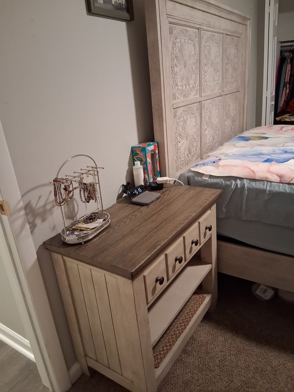 3-Piece Beige/Brown Wood Bedroom Set Bed Dresser Nightstand w/ Drawers Shelf