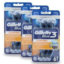 Gillette Blue3 Comfort Men’s Razors, 6 Count – Comfortable Shave (3-Pack)