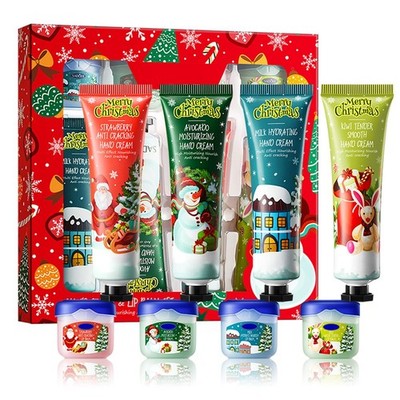 8Pcs Christmas Hand Cream & Lip Mask Gift Set, Holiday Collection with... 