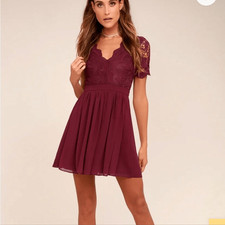 Lulus Skater Laced Short Dress Women’s Size S Burgundy