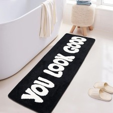 BATHROOM RUNNER RUG Bath Mat for Bathtub You Look Good Black 20"x60" OTURGOR