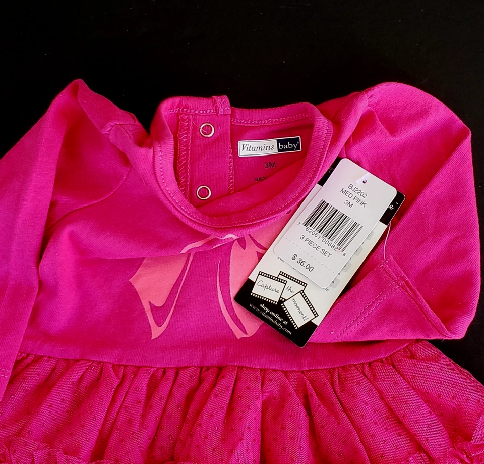 Vitamin Bebé Niña o Muñeca Imagen Perfecta Conjunto de Vestido de 3 Piezas-Vacaciones-Rosa-3m Foto 3 de 4