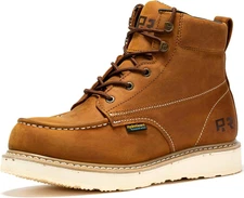 Edgewood Waterproof Moc Toe Work Boots for Men, 6" Steel Toe Wedge Non-Slip Rubb