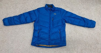 Outdoor Research OR Transcendent BLUE Goose Down Hiking light Jacket Men LARGE