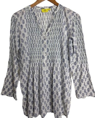 Roberta Roller Rabbit Tunic Top Womens Small Beaded Pintuck Paisley Preppy Coast