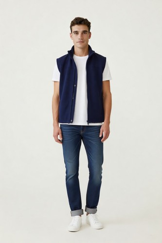 Outdoor Life Midnight Blue Men's XXL Fleece Vest Minimal Retro Full Zip - Picture 6 of 14