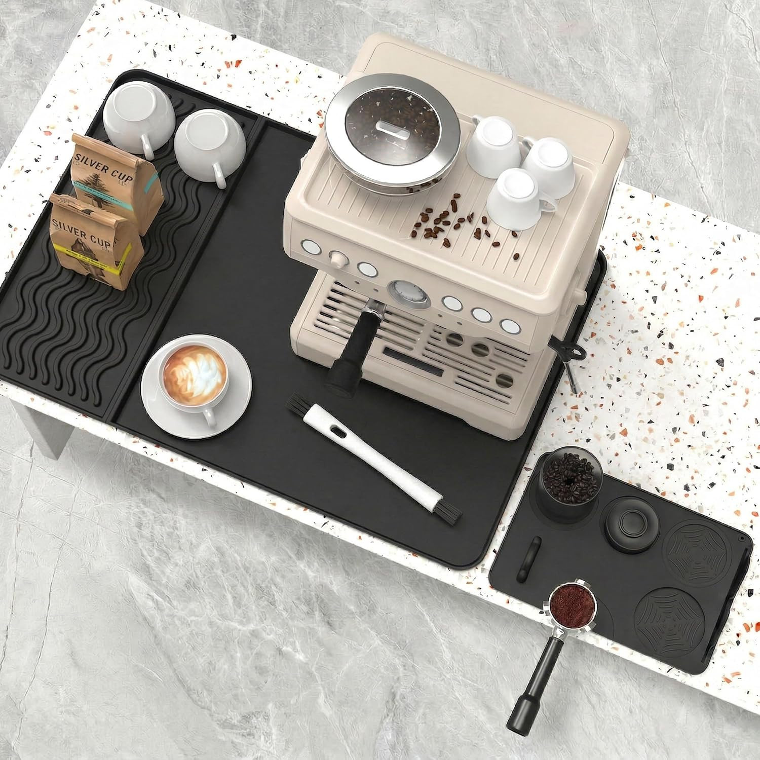 Tapis pour machine à café en silicone noir 60x40 cm pour coin barista maison