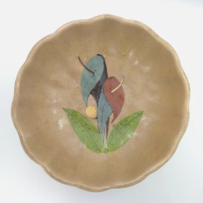 Vintage Tlaquepaque Mexico Hand-Painted Pottery 11.5" Bowl Deco Style 1930s-40s - Image 1 of 4
