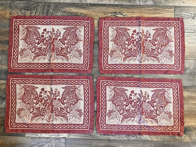 Lot 4 Williams Sonoma Red Reversible Cornucopia Jacquard Placemats Linen Cotton