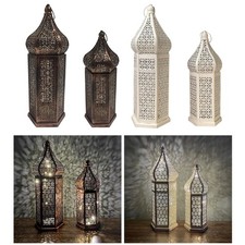 Creux Sculpté Lanterne Lumière Marocaine Rétro Lampe Décorative À Piles