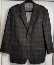 Tallia Uomo Brown Gray Lambs Wool Blazer Sport Coat Men's 42R Windowpane