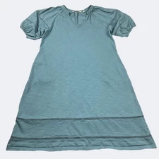 Soft Surroundings Dress Blue Puff Sleeve Pockets Small Boho Cottagecore Casual