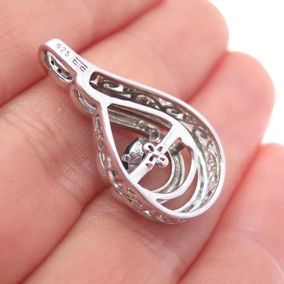 925 Sterling Silver Real Chrome Diopside & White Topaz Teardrop Slide Pendant - Image 2 of 4