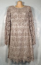 Coast cream & champagne beige floral crocheted lace long-sleeve tunic dress, 8