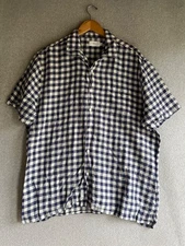 Onia Shirt Mens Large Gingham Plaid Button Up Short Sleeve Linen Blend Beachy
