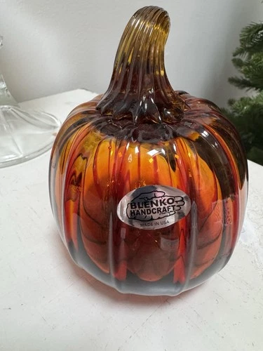 Blenko Hand Blown Glass Pumpkin Sticker 2024 Original Fall Decor