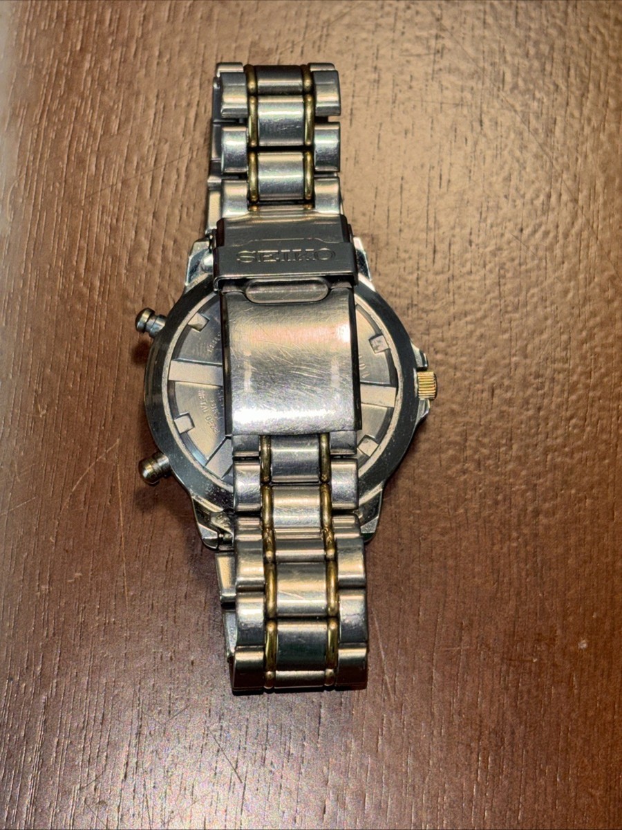 Men's Vintage 1991 Seiko 6M25-6039 Dancing Hands Silver Gold Two