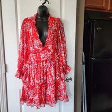 SELFIE LESLIE Laney Red Floral Chiffon Ruffled Mini Dress Womens Extra Large XL