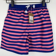 NWT Mini Boden Boys Adjustable Drawstring Navy/Pink Swimsuit Trunks Shorts 7-8Y