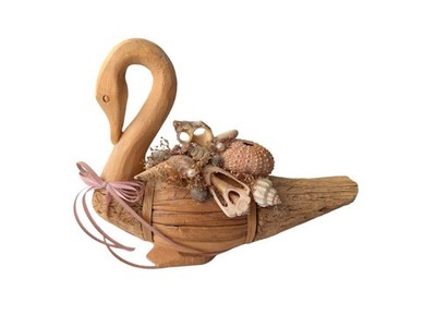 Wicker Duck Rickshaw Imports Desk Figurine Decor 8'' With She ll Decor