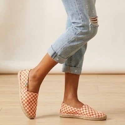 HANDMADE Ubuntu Life Afridrille Orange Checkerboard Espadrille Slip-Ons - 10M