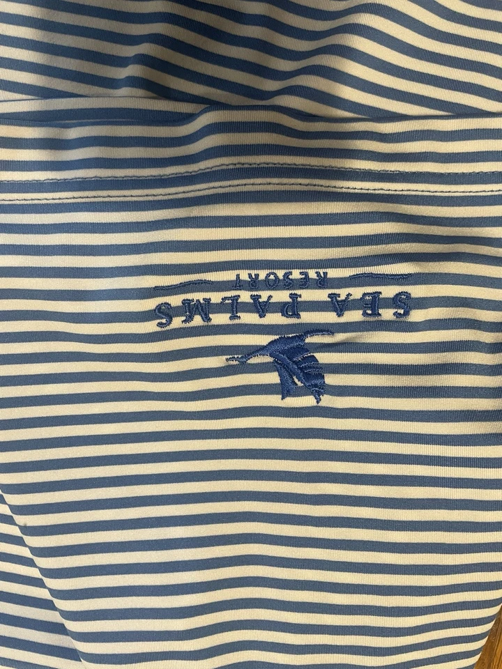 Camisa de golf XL Byron Nelson Dri Way azul y blanca Sea Palms Resort Foto 4 de 4
