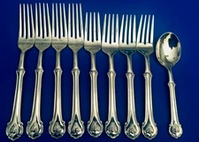 Wallace Napoleon Bee 4 Dinner & 4 Salad forks +  1 Sugar Spoon New