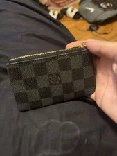 Designer Mini Wallet With KeyChain Checker Print Black And Gold