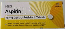 Asprin - 75mg Gastro-Resistant Pain Relief Enteric Coated 28 Tablets