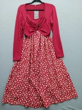 Fashion Women S Dress Red Floral Long Sleeve Twist Front Elastic Waist Maxi