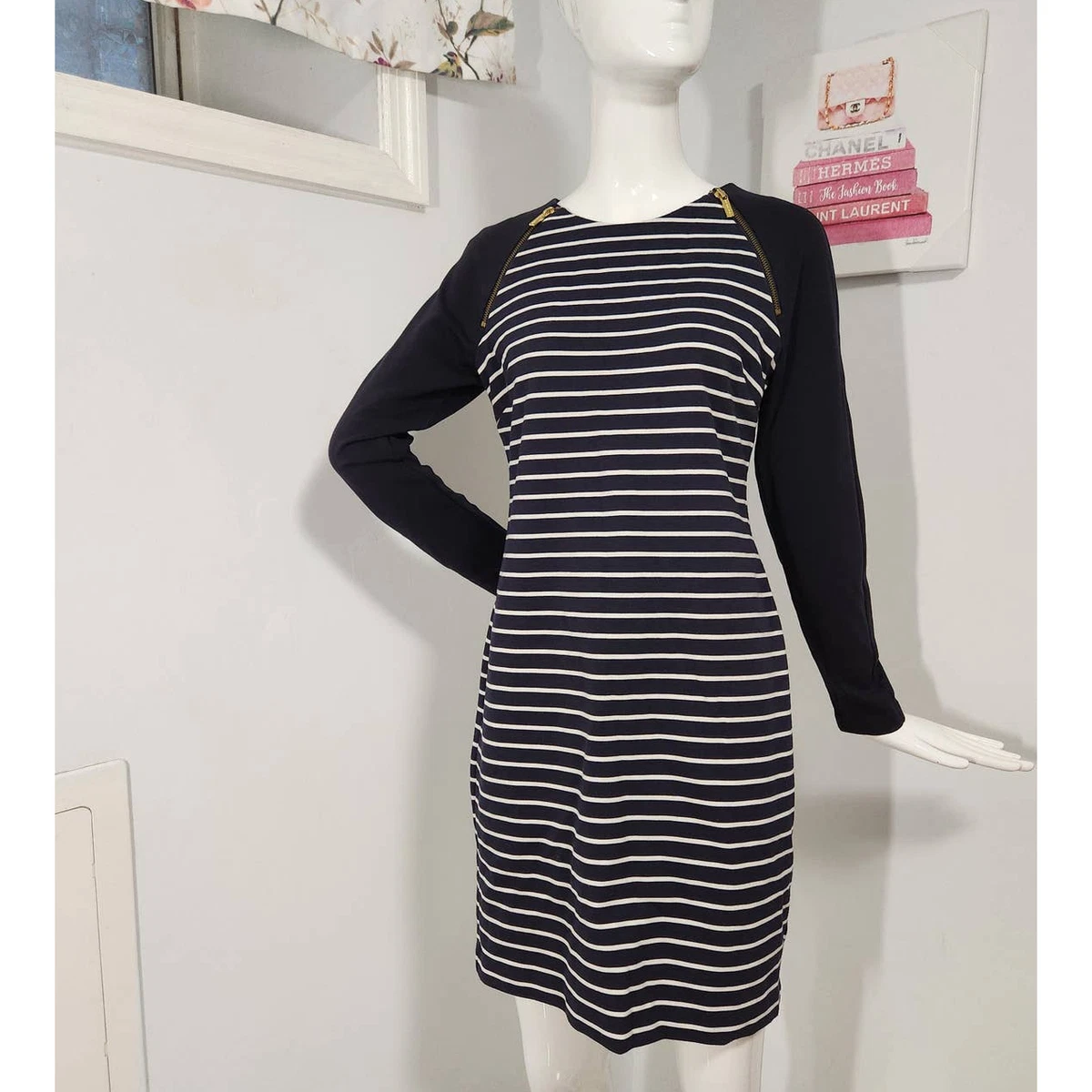 Michael kors blue striped dress deals