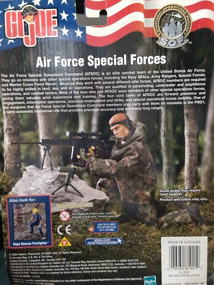 1/6 Air Force Special Forces GI Joe Hasbro 81921 Action
