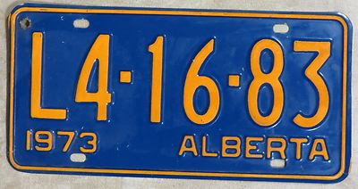 Vintage Alberta L4-16-83, 73 Plate, CANADA License Plate ~ Man Cave, Garage